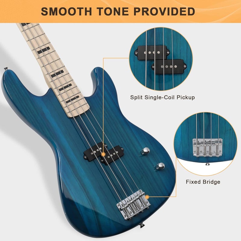 GLARRY GP Series Full Size Electric Bass Guitar 4 String Beginner Kit Canadian Maple Fingerboard with Cable, Strap, Bag and Accessories(Blue) - Image 2